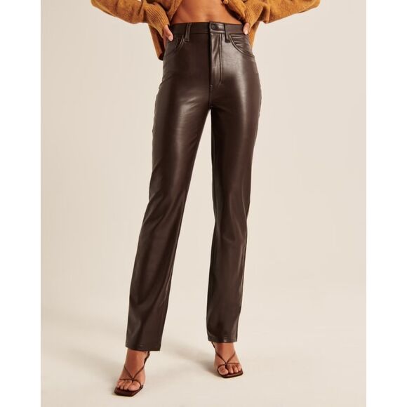 NWT Abercrombie & Fitch- Vegan Leather 90s Straight Pant Women's - size 30 Long - Picture 1 of 7